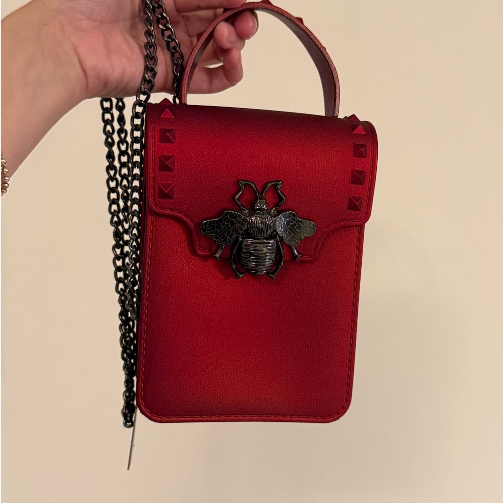 Elegant Red Mini Bag with Bee Accent